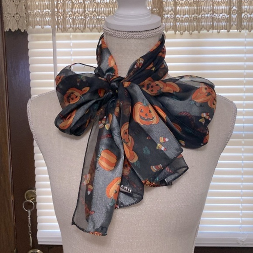Halloween Theme Striped Pumpkin Pattern Scarf, Si… - image 2